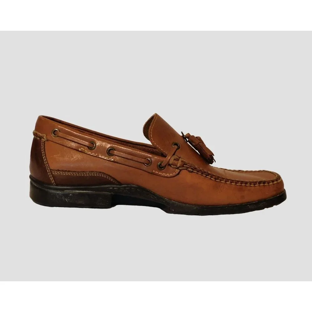 Bass Mens Tassel Loafers 10M Brown Leather Slip On Merino